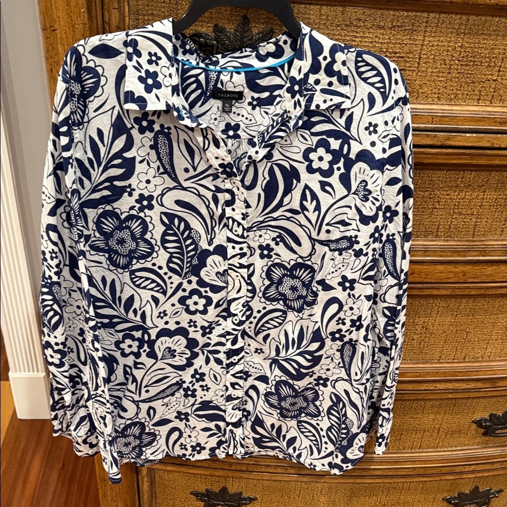Talbots Blue and White Patterned Blouse